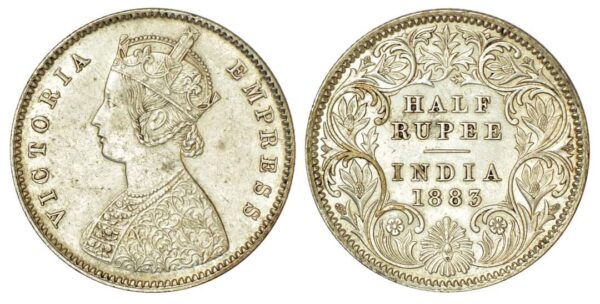 half rupees 1883 silver coin