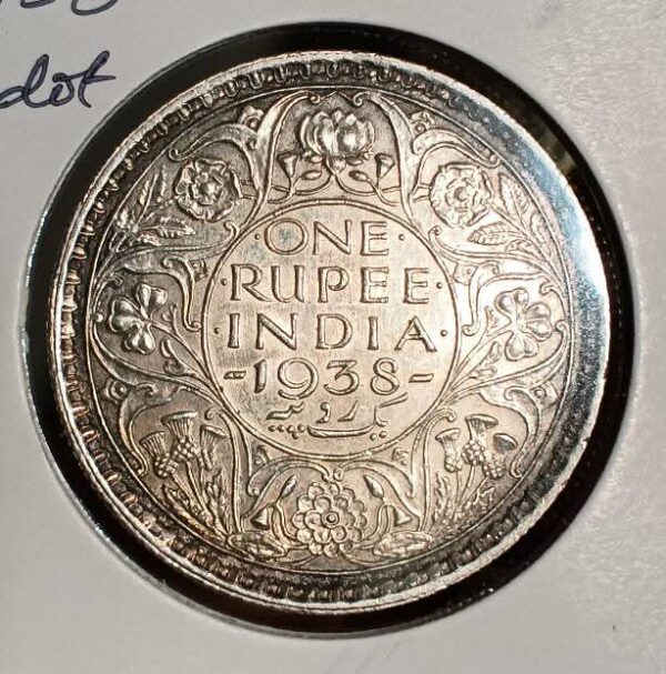 One rupess 1938 silver coin unc condition