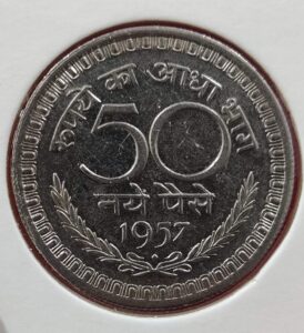 Fifty paise 1957 bombay mint