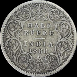 half rupees 1880 silver coin 5.89 gm fine condition