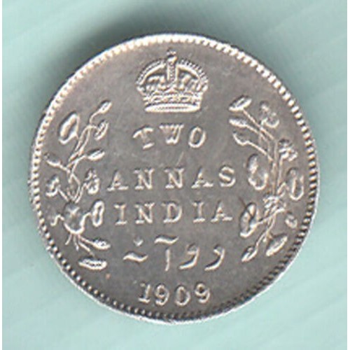 two anna 1909  silver coin