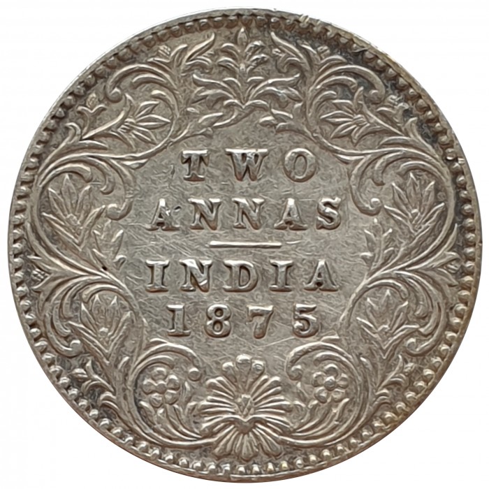 two anna 1875 silver coin