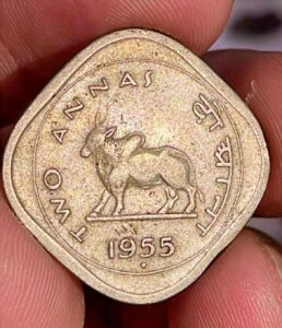 Two anna 1955 copper nickel