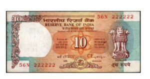 Ten rupees Shalimar 222222 solid  fancy numbers