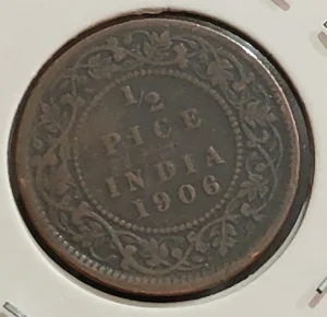 British India Edward VII Copper Issue 1/2 Pice 1906