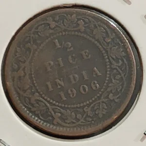 British India Edward VII Copper Issue 1/2 Pice 1906