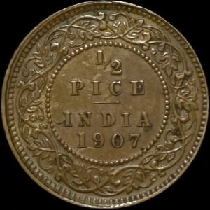 British India Edward VII Copper Issue 1/2 Pice 1907