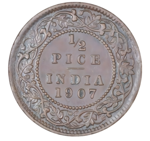 British India Edward VII Copper Issue 1/2 Pice 1907