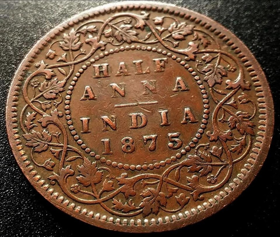 half anna 1875 copper coin 12.95 gm