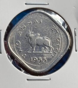 two anna 1955 bombay copper nickle