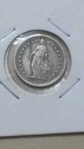 1 Franc Helvetia standing 1919 Switzerland Mint 5 gms Silver Old Coin, Switzerland, Collectible