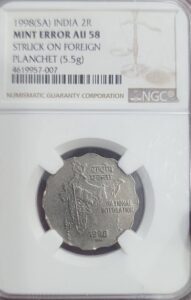 Two rupees coin stuck in foreign mint graded